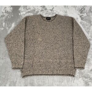 Vintage Eddie Bauer Tweed Wool Sweater Mens XL Brown Beige Chunky Knit Pullover